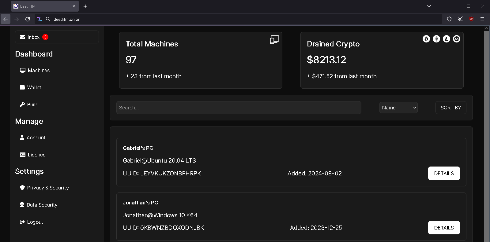 A screenshot of the DeedITM dashboard